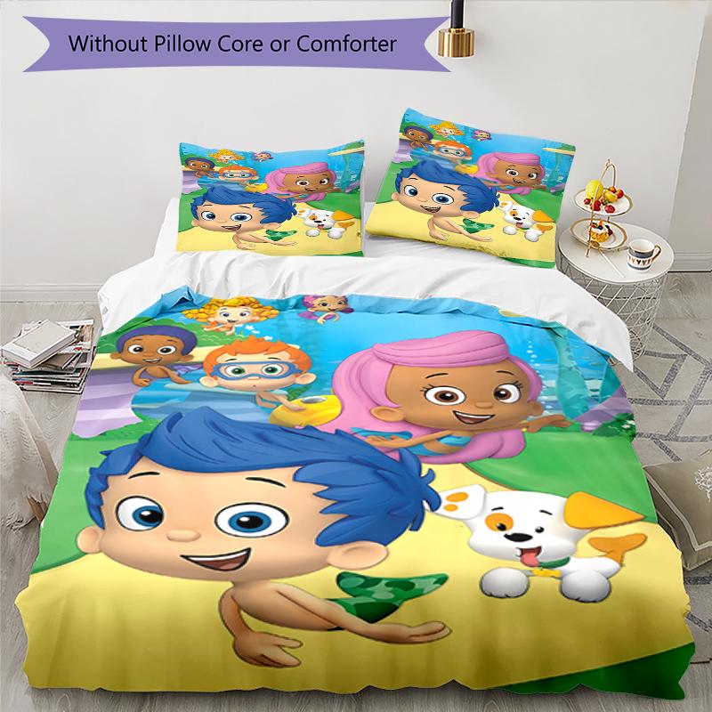 3pcs Bubble Guppies Bedding Set Duvet Cover Closure Includes 1 Duvet Cover & 2 Pillowcases, Soft and Comfortable for All Seasons.