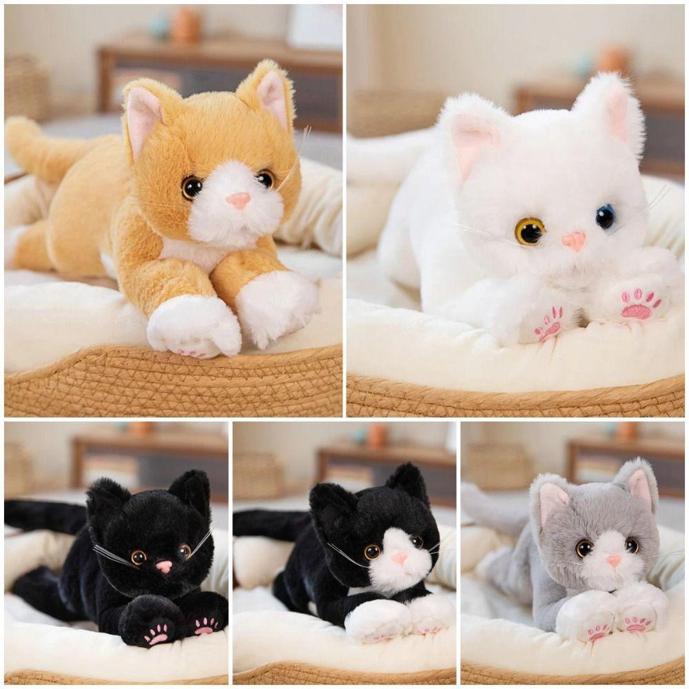 Cartoon Cat Plush Kitten Pillow White/ Gray Plush Cat Doll Simulated Cat Plush Toy  Kids