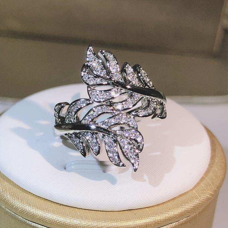 Высокое качество кольцо с двумя листьями циркона, серебро 925 пробы, модные ювелирные изделия, модное белое кольцо с цирконом, вечерние, помолвочный подарок