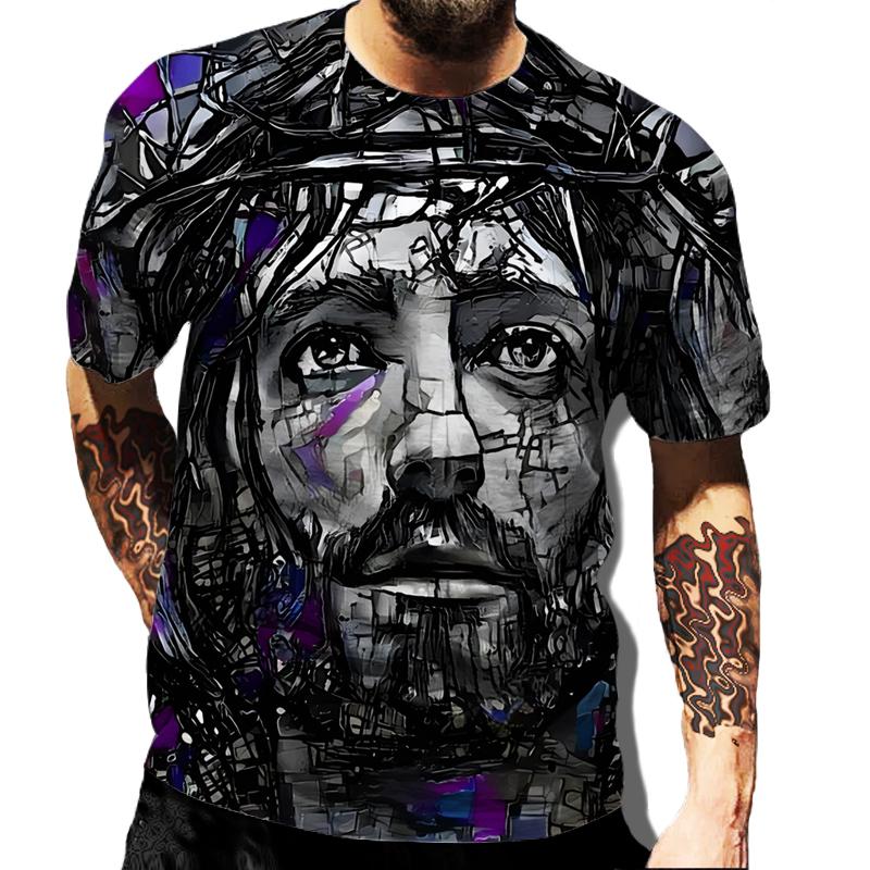 Ретро американская уличная одежда летний топ новая мода Иисус Христос 3D принт футболка мужская и женская повседневная с коротким рукавом многоцветная
