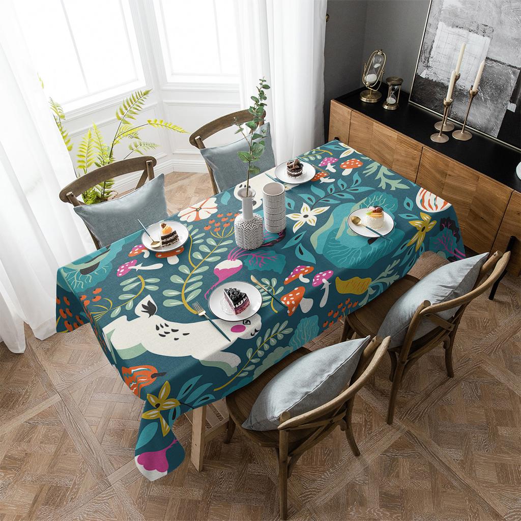 Скатерть с изображением кролика, цветов и листьев грибов, праздничный декор, водонепроницаемые прямоугольные скатерти, свадебный декор, покрытие стола
