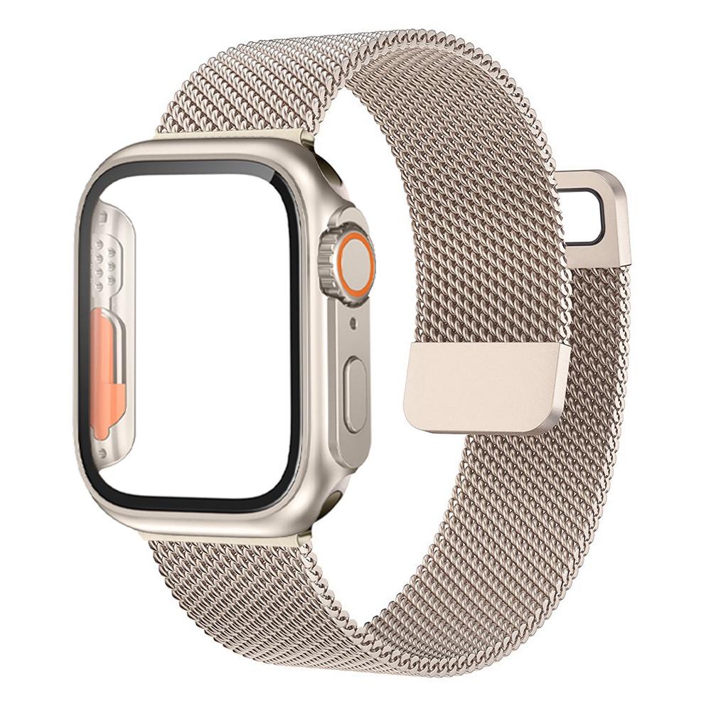 Стекло + чехол + ремешок для Apple Watch Band 44 мм, 40 мм, 45 мм, 41 мм, чехол + браслет-миланская петля Correa iWatch series 7 se 6 8 ultra