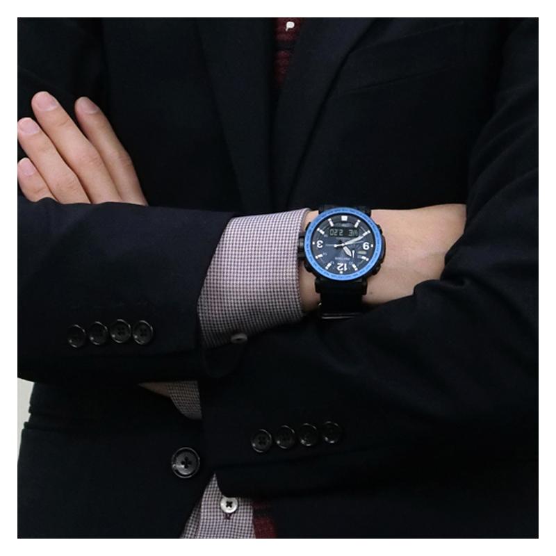 Casio Серия PRO TREK-Серия PRG Наручные часы для активного отдыха и альпинизма Кварцевый механизм Холщовый ремешок Японские и корейские часы Мужские часы Синий циферблат PRG-600YB-2
