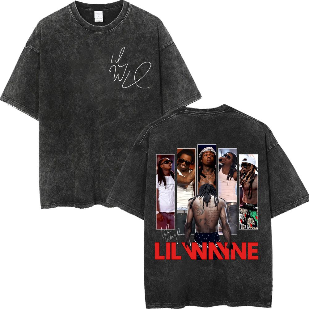 Vintage Washed Rapper Lil Wayne Print T Shirt High Quality Fashion Short Sleeve Tshirt Men Women Summer Casual Cotton Tshirts