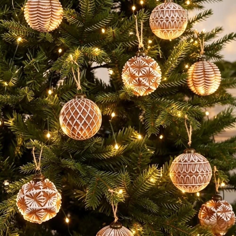 12PCS 8cm Christmas Ornament Ball Set Brown Vintage Style Christmas Tree Pendant Shatterproof Xmas Tree Ornaments