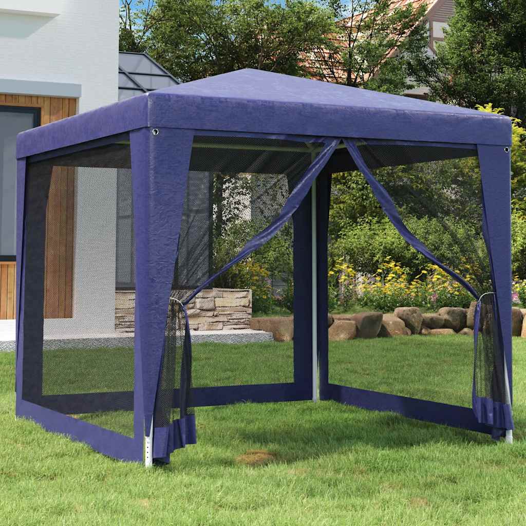 Party Tent with 4 Mesh Side Walls Blue 2.5 x 2.5 m HDPE