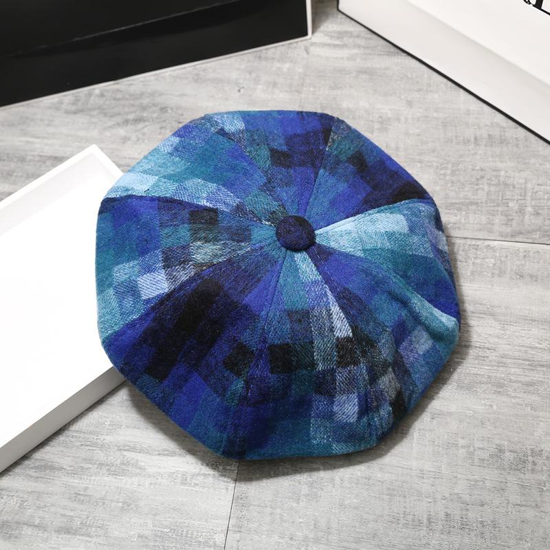 Tie Dye Harajuku Японская градиентная сетка Осень-зима Восьмиугольная шляпа Модная шерстяная шляпа художника газетчика Негабаритный берет в форме облака Клубный стиль