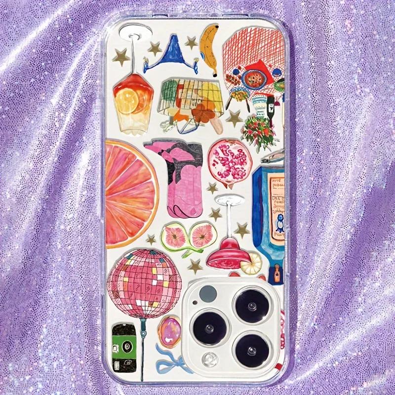 Hot selling Clear Case for iPhone 16 12 13 mini 11 14 15 Pro Max XR 7 8 Plus Disco Ball Cocktail Fruit Soft Silicone Cover