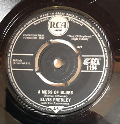 7-дюймовая пластинка ELVIS PRESLEY THE JORDANAIRES A Mess Of Blues 45RCA1194 RCA 1960 UK Rock Б/у