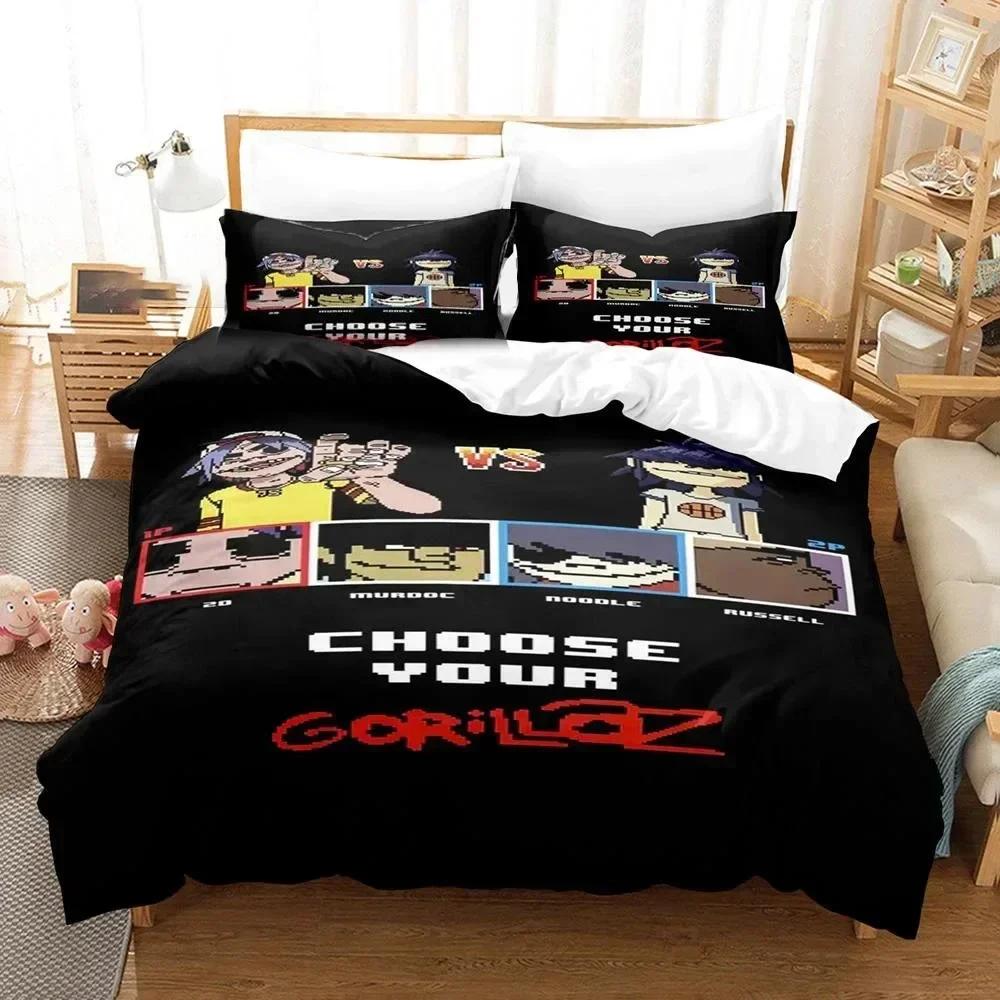 New Printed Gorillaz Music Band Bedding Set Duvet Cover Sheet Printed Bed Set Pillowcase Full Queen King Size Comforter Bedroom