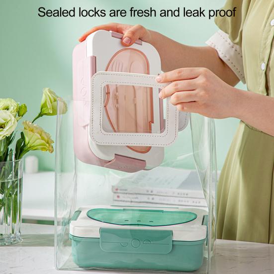 Ланч-бокс на 1350 мл с вилкой, ложкой, 5 отсеками, коробка для соуса, микроволновая печь, безопасный для пищевых продуктов, школьники, контейнер для еды Bento, кухонные принадлежности