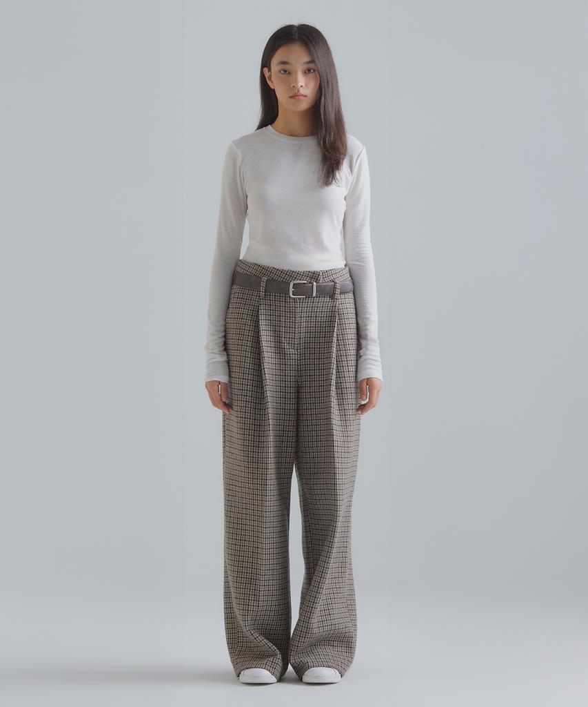 Peulaentigseobiseu Wide Wool Slacks - Brown Houndstooth