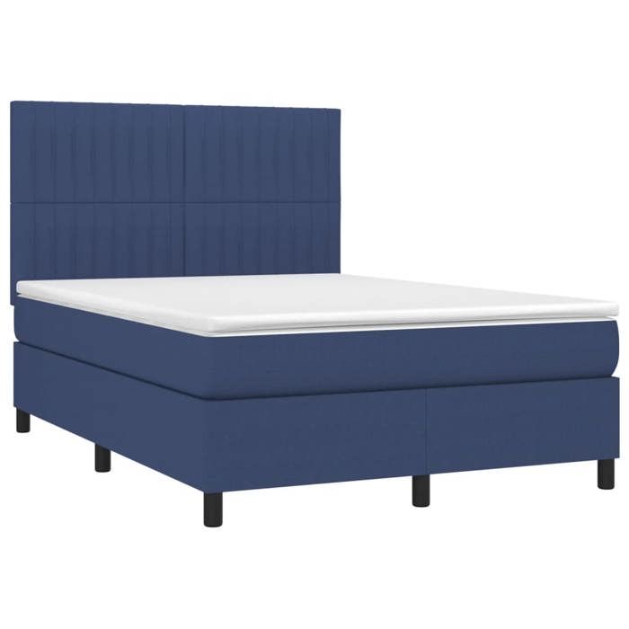 Cadre de lit avec matelas - Maison Exclusive - 140x190 cm - Tête de lit réglable - Bleu tissu