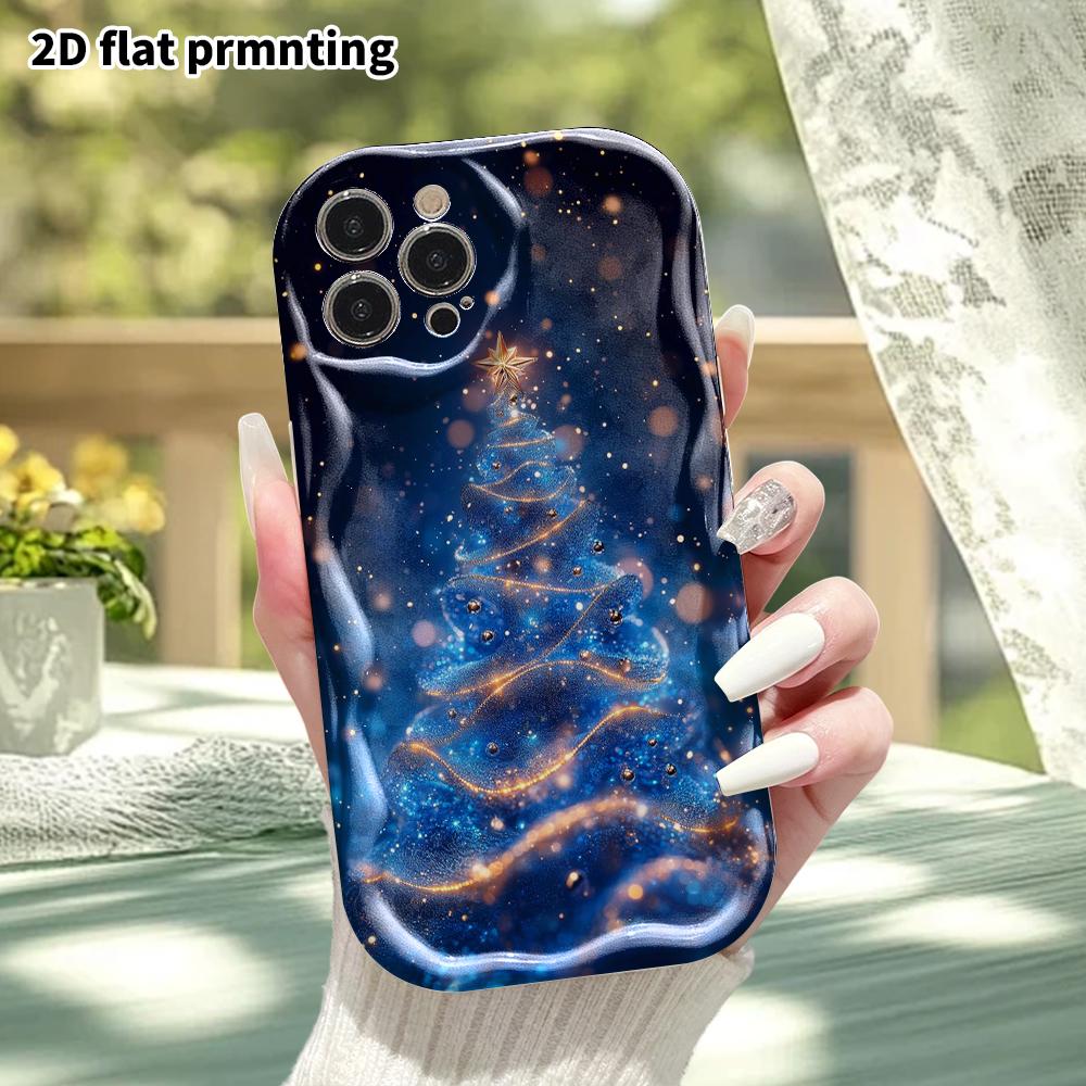 Phone Case: 2D flat design, fits iPhone 12 to 18 Pro, phone decoration, crystal Christmas tree, Halloween and Christmas gifts
