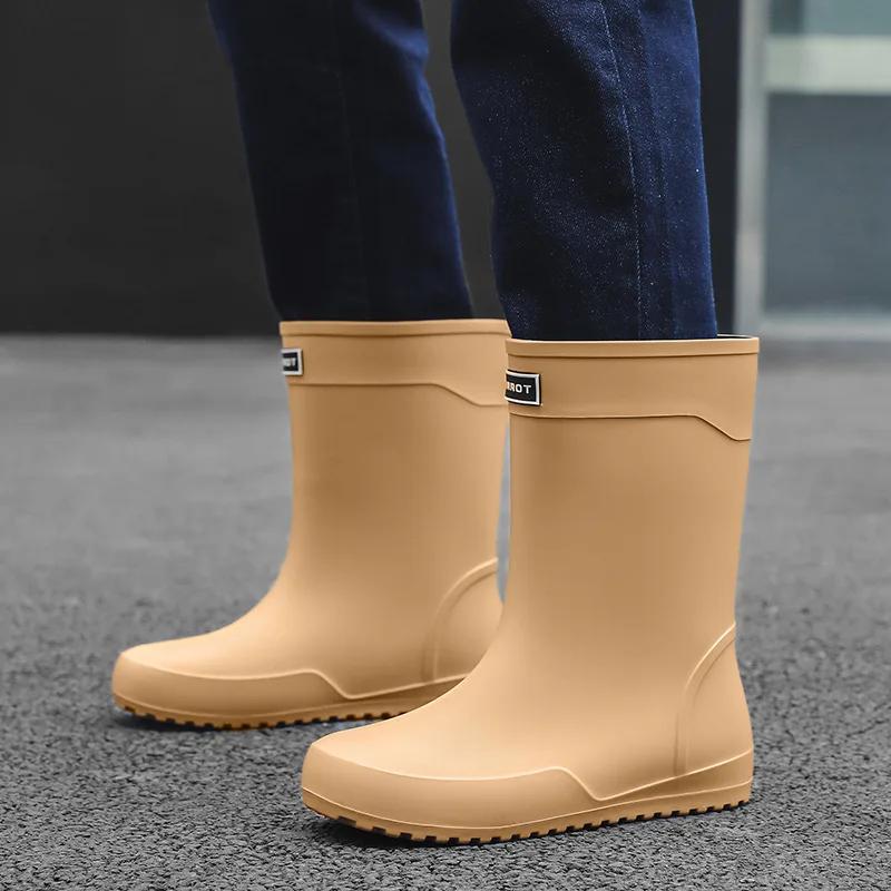 Fashion Men's Mid Calf Rain Boots Waterproof Rubber Shoes for Fishing Husband Galoshes Garden Work Kitchen Shoes Man Rainshoes Footwear
