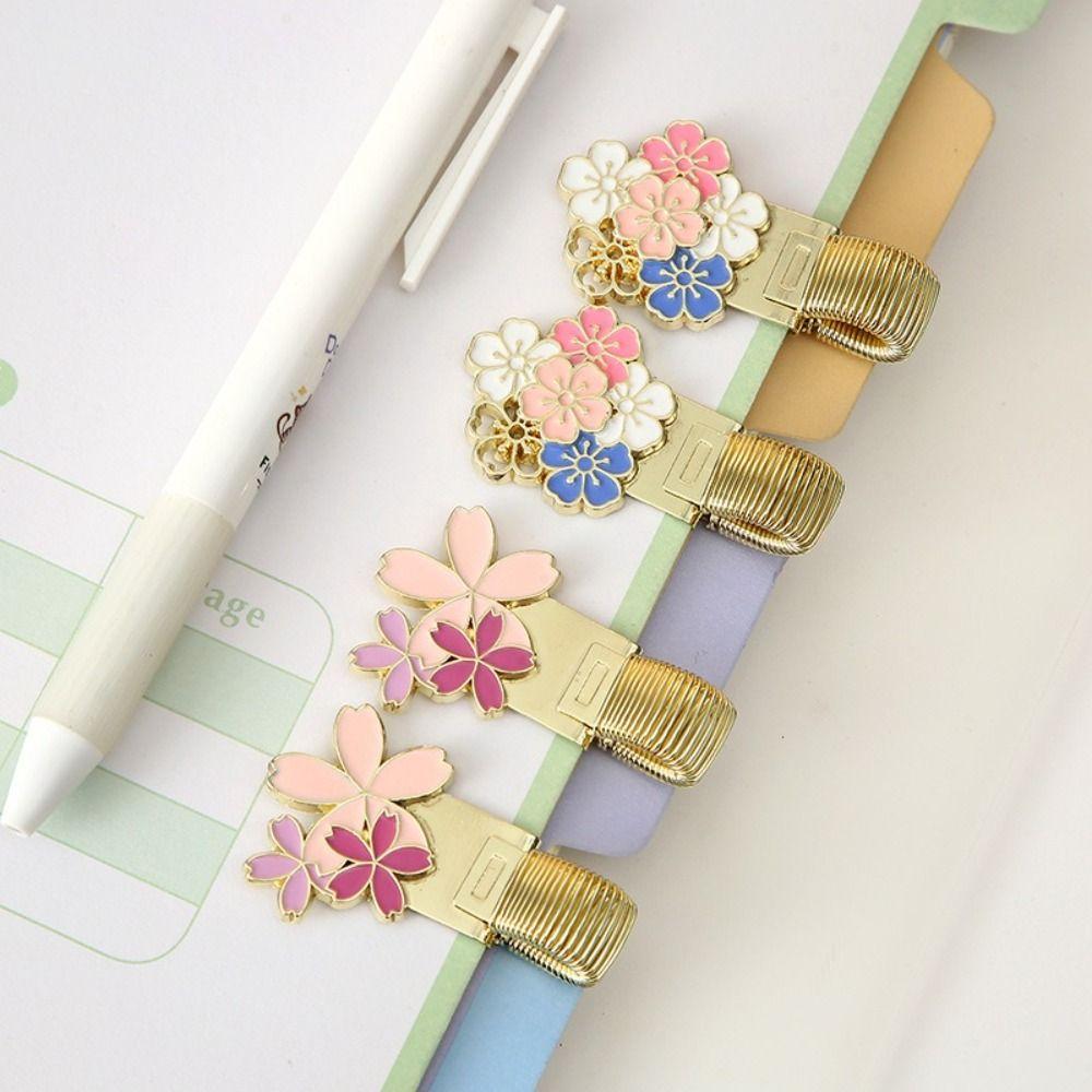 Retro Metal Pen Holder Flower Journal Clip Portable Paper Fix Clips Student