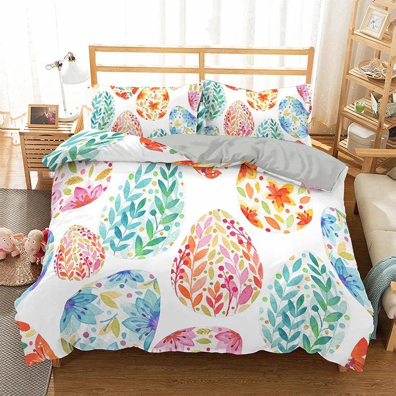 Egg Duvet Cover Set Easter Eggs Cartoon Childish Style Twin Bedding Set Kids Teens Double Queen King Size Polyester Quilt Cover