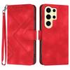 For Samsung Galaxy S24 Ultra Wallet Case Line Imprinted PU Leather Phone Cover with Strap