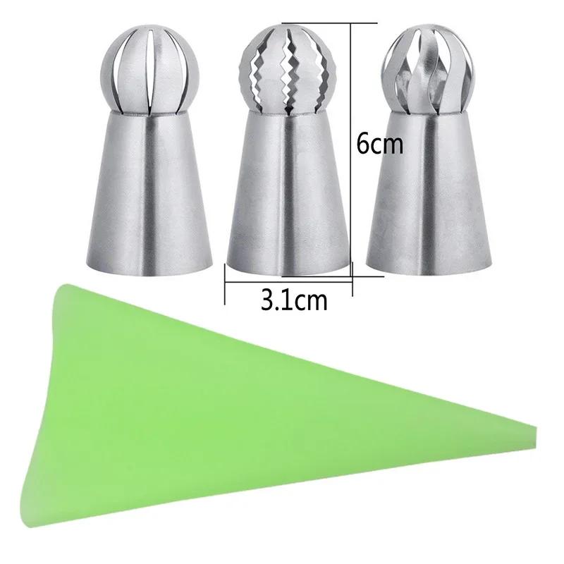 3pcs Silicone Kitchen Accessories Icing Piping Cream Pastry Bag + 3 Stainless Steel Nozzle Set DIY Cake Decorating Tips Set Tool