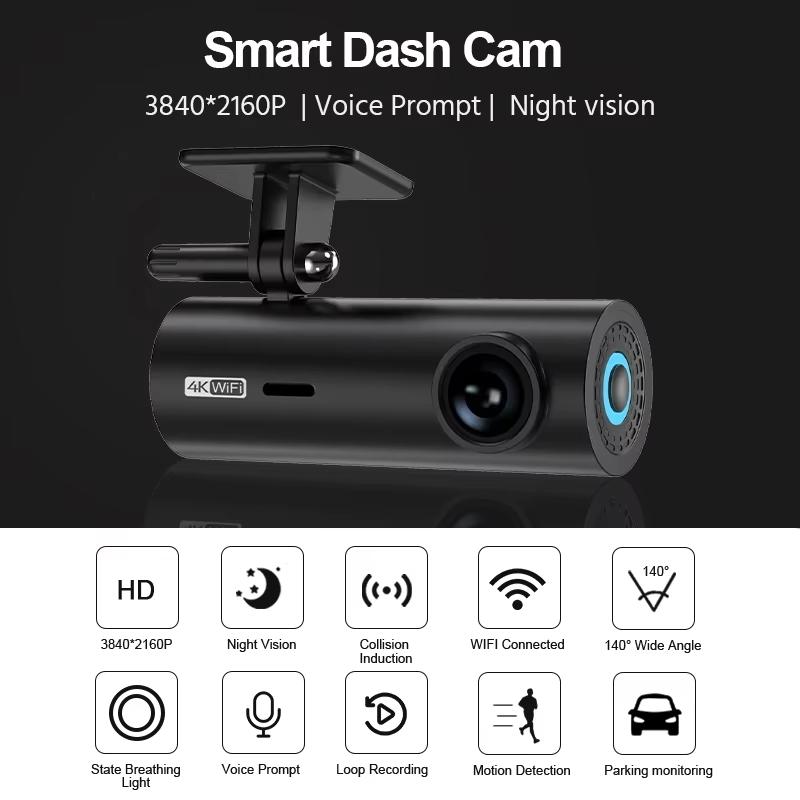 4K WIFI Mini Dash Cam Car Dvr Передний и задний видеорегистратор с ночным видением 24H Парковочная камера Монитор Черный ящик Автомобильные аксессуары