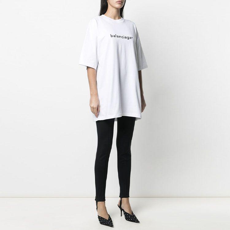 Balenciaga Женская футболка SS21 с приспущенными плечами и рукавами, белая, 641655TIV549040