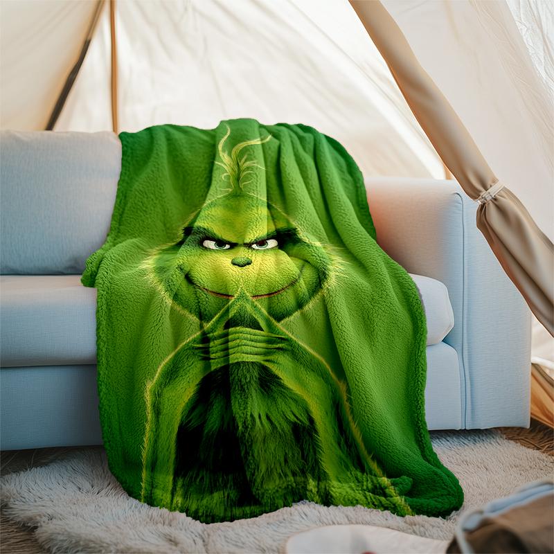 Grinch Theme Printed Blanket Perfect For Couch Bed Travel Outdoor Use Machine Washable Cozy Durable