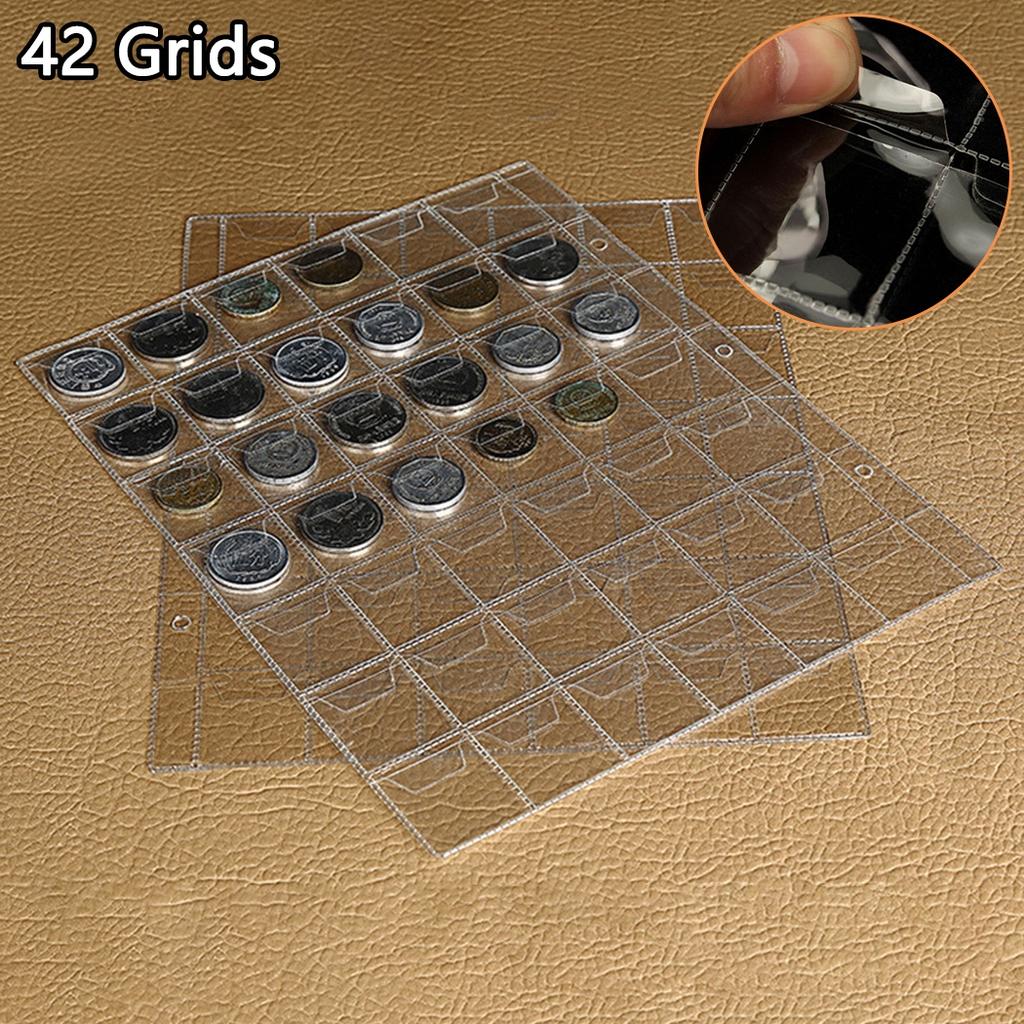 Хранение коллекции монет 10 прозрачных пластиковых листов-вкладышей 42 кармашка-держателя