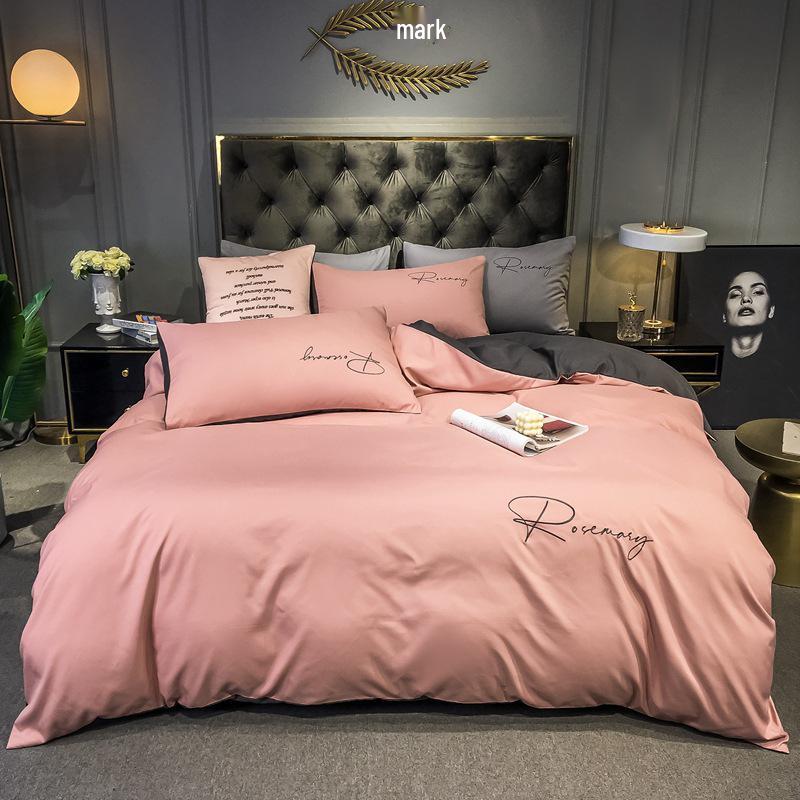 Solid Color Washed Cotton Quilt Cover with Simple Embroidery