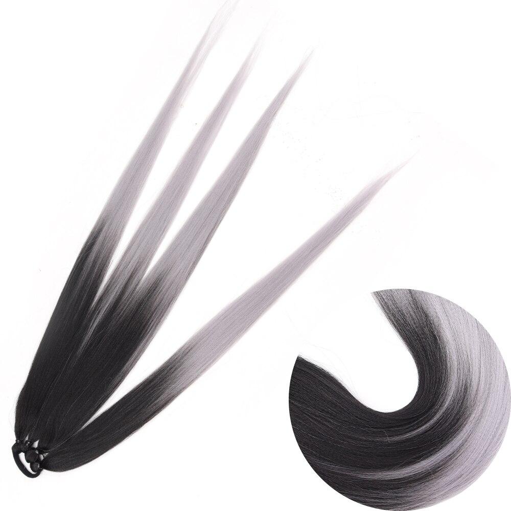 MISS WIG Ponytail Extensions Synthetic Boxing Braids Wrap Around Tail with Rubber Band Hair Ring 26 Inch DIY Brown Ombre Braid