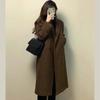 Fashionable Striped Overcoat with Korean Collar and Woolen Coat for Women
