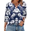 Женская Модная Повседневная Блузка с V-образным вырезом Свободного кроя с Рукавами Три Четверти Цветочный Принт Легкая Блузка Детали на Пуговицах