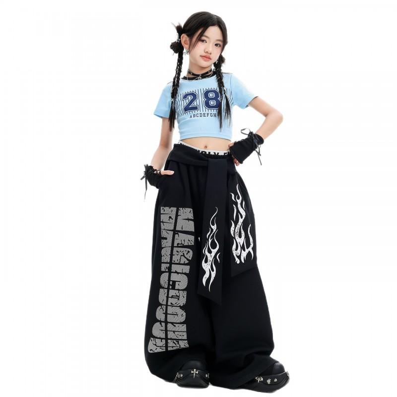 Girls Jazz Dance Costume Kids Sweet Cool Stage Performance Outfit Short Sleeve Top Pants Set