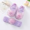 Детские первые ходунки для новорожденных, милые модные туфли принцессы для кроватки с кружевом и цветком, нескользящая обувь на мягкой подошве для девочек для свадебной вечеринки