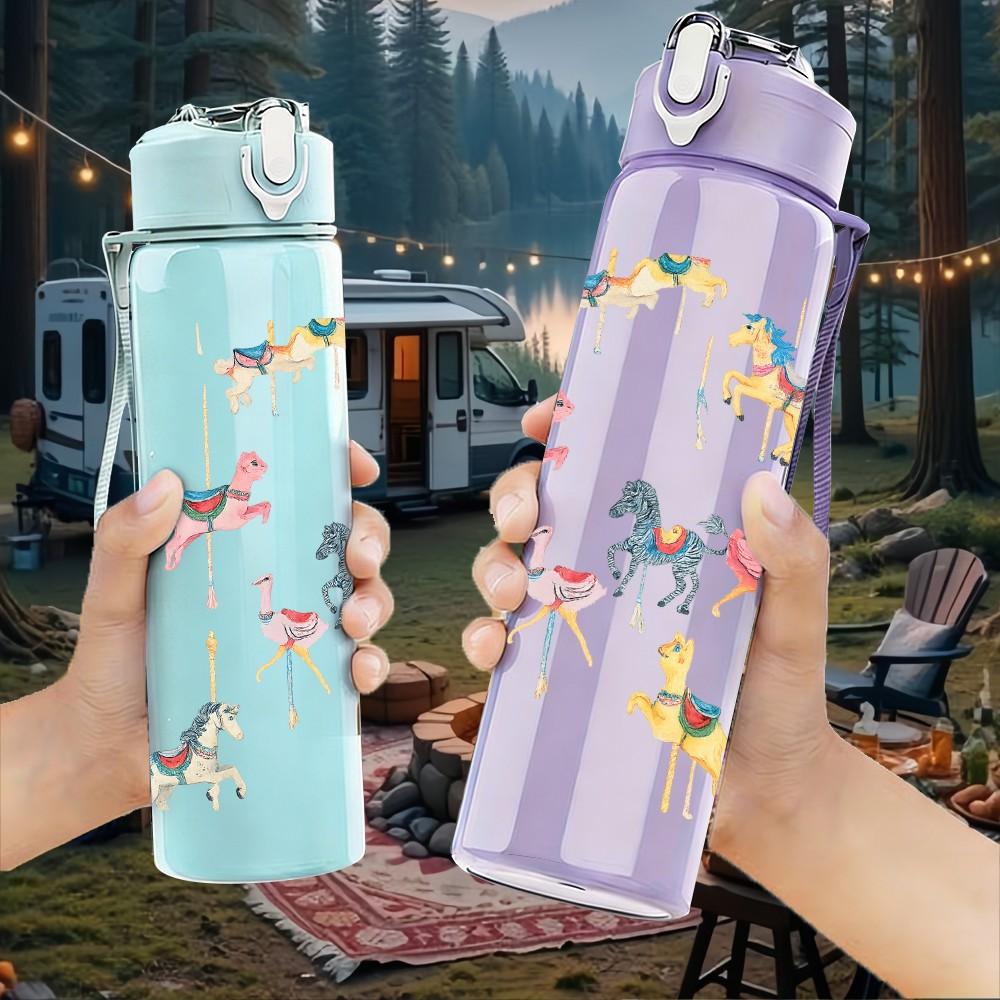 1PC Flying Crane Bird Group 750ml Color Plastic Sports Water Bottle Leakproof Flip Straw Lid Suitable for Sports Office Home Use