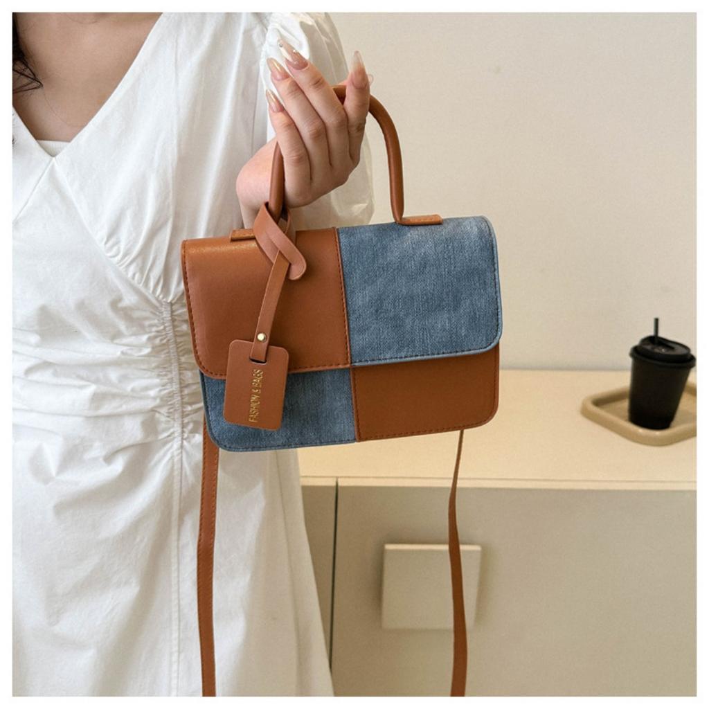 Маленькая квадратная сумка с нишевым дизайном, сочетающая в себе лоскутную технику и контрастные цвета, женская повседневная сумка-кроссбоди и модная сумка на одно плечо