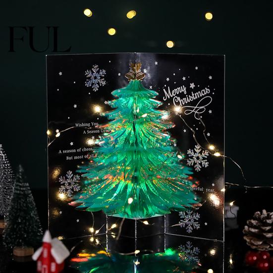 Birthday Greeting Card for Friends 3D Christmas Tree Card, Glitter Pop Up Unique Gift Family Members Winter Holiday Cards New Year Xmas Party