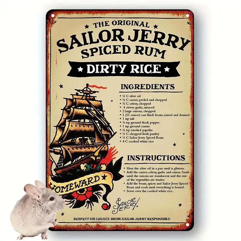 Рецепт пряного рома Sailor Jerry Винтажная алюминиевая табличка, Ретро настенный декор для дома, бара, кафе, клуба, общежития, многоцелевой