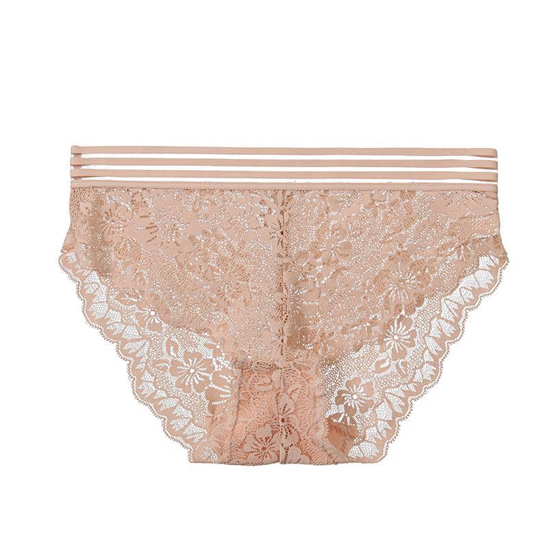 European & American Sexy Lace Hollow Mid-Waist Briefs - Breathable, Elastic, Plus Size Women's Underwear