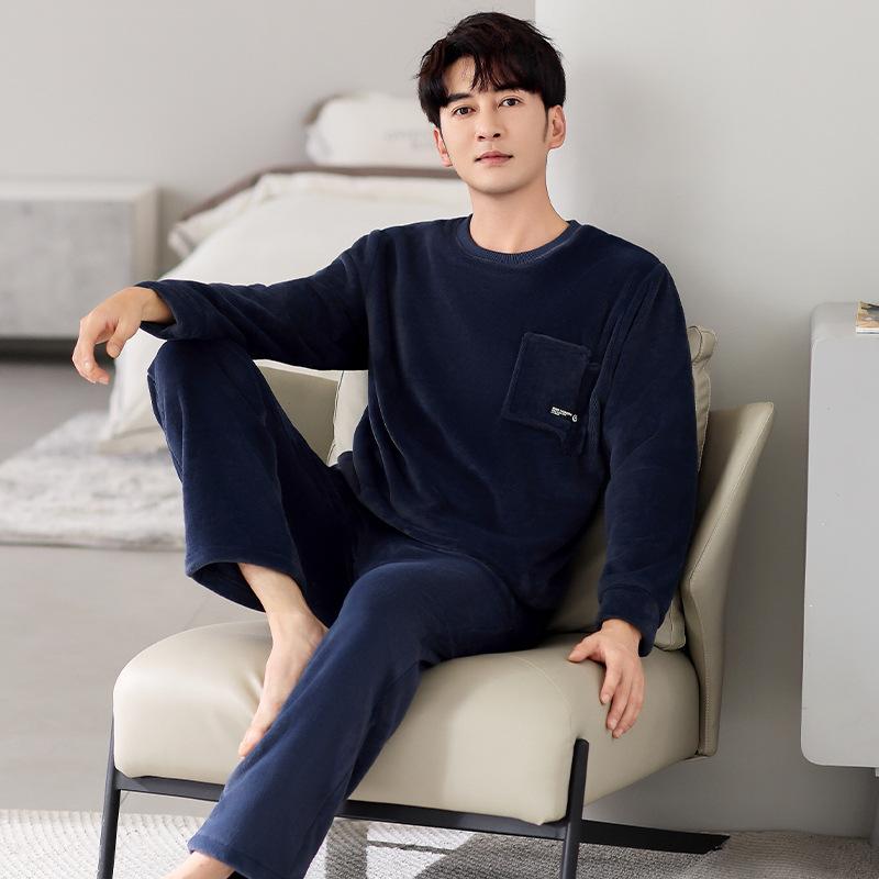 Пижама мужская зимняя коралловый флис утолщенный флис мужская осенне-зимняя фланель для сохранения тепла можно носить на улице зимняя домашняя одежда