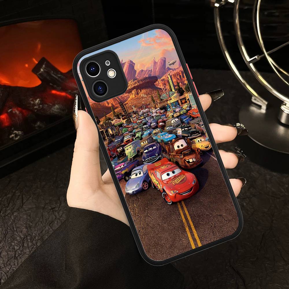 Cartoon Car L-Lightning M-McQueen For IPhone 16 15 14 Plus 13 12 11 Pro Max X XS MAX Translucent Matte Shockproof Cover