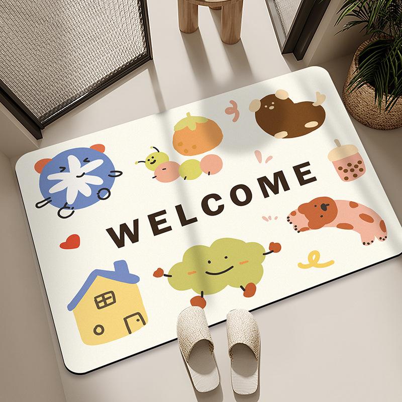 Diatom Mud Floor Mat Bathroom Water Absorption Quick-drying Foot Pad Cartoon Black Cat Dirty-resistant Anti-slip Pad Household Bathroom Entrance Mat