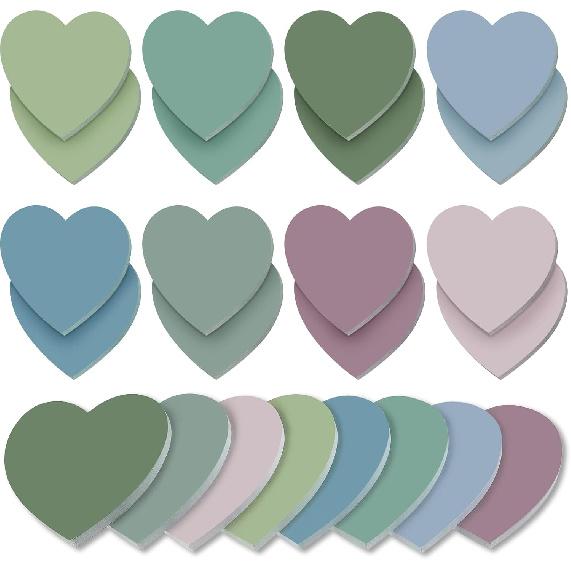 Teling 24 Pack Heart Shaped Sticky Notes Valentine's Day Sticky Notes 3 x 3 Inch Cute Fun Heart Pad Colorful Sticking Power Memo Pads for Lover