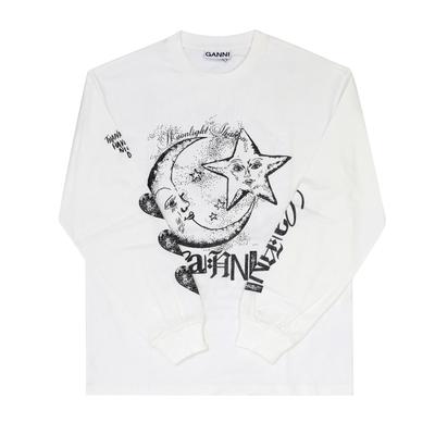 Ganni T4064 135 Футболка женская с длинным рукавом с принтом логотипа Moonlight Future