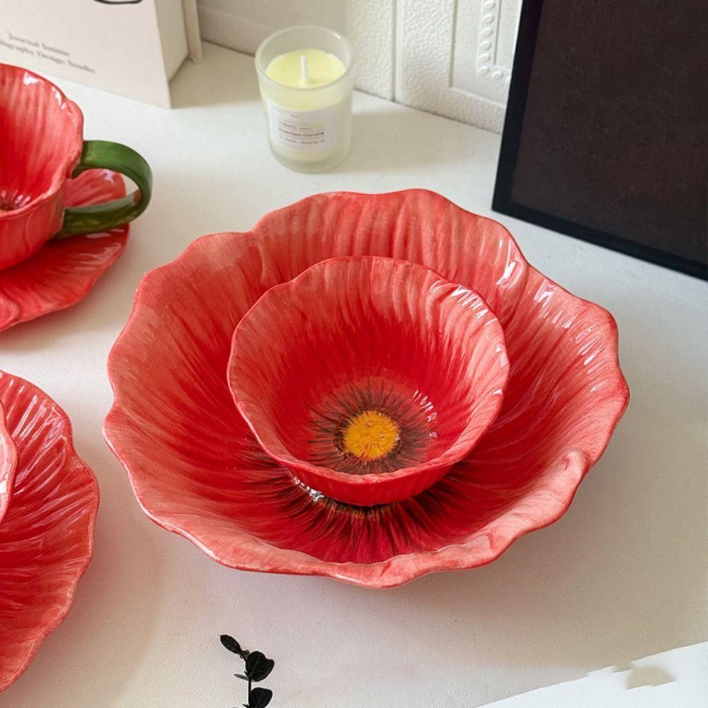 Household Ceramic Flower Plate Light Luxury Decorative Bowl Pastry Dish Soup Bowls Western Food