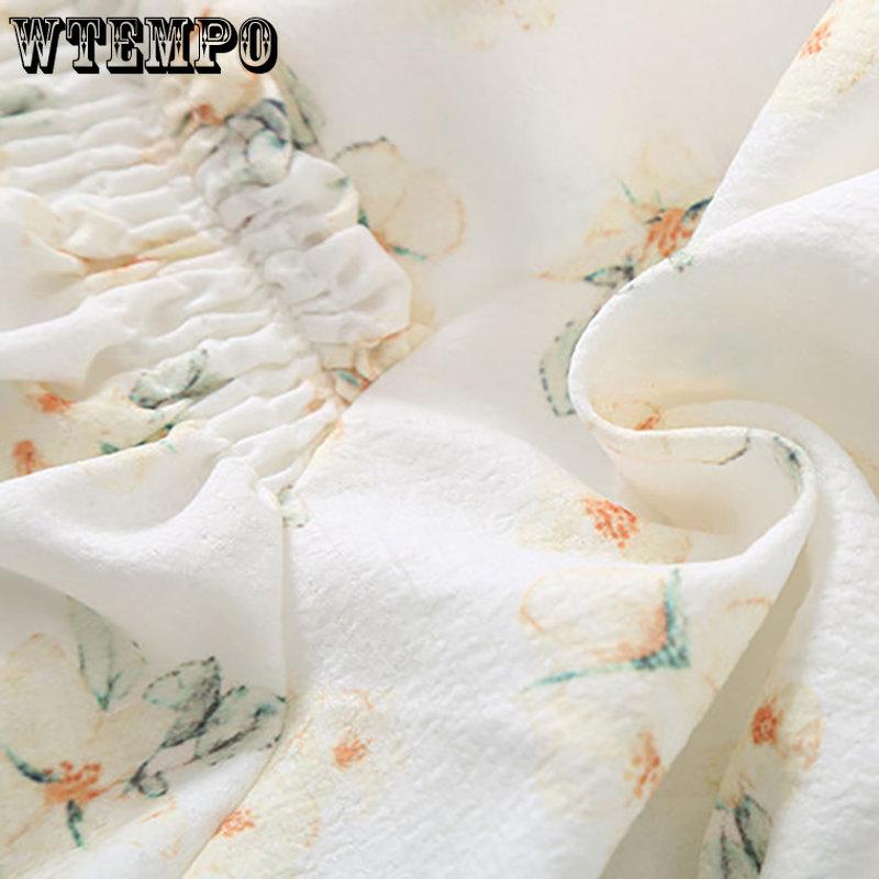 WTEMPO Женские летние шифоновые рубашки с цветочным принтом, женские повседневные желтые фиолетовые укороченные топы с квадратным воротником и коротким рукавом