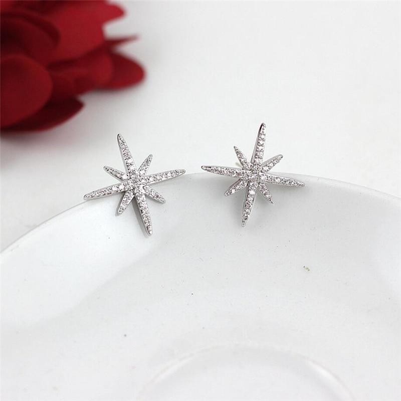 Exquisite Zircon Snowflake Star Anise Star Creative Sweet 925 Sterling Silver Fashion Female Stud Earrings SEA536