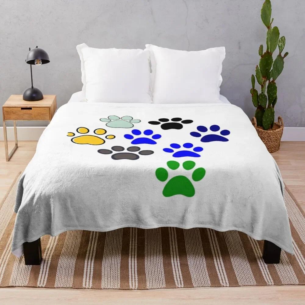 Footprint Flannel Throw Blanket Cute Kawaii Dog Footprint For Kid Girls Gift Lightweight Warm Soft King Queen Size For Couch Bed
