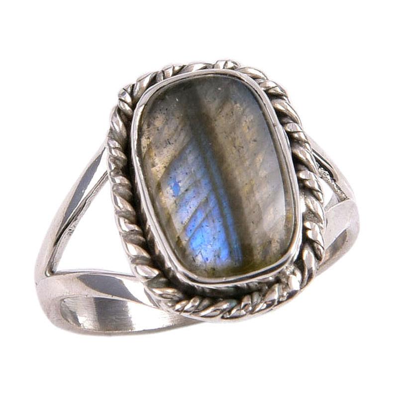 Натуральный Лабрадорит Драгоценный Камень 925 Проба Стерлингового Серебра Ювелирное Кольцо Размер 7 g8u81