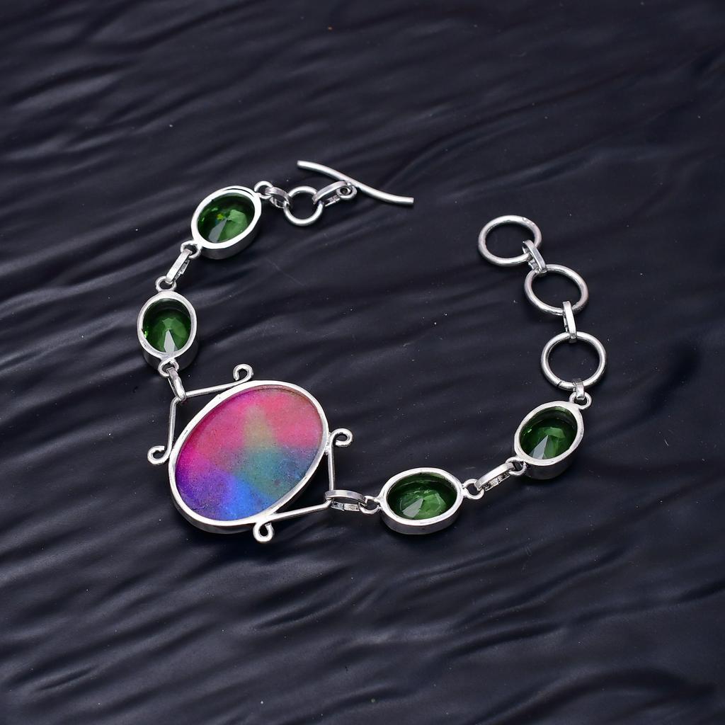 Solar Quartz Gemstone : 925 Sterling Silver Handmade Multi Gemstone Bracelet Jewelry