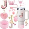 9PCS Accessory Set for Stanley Cup 30oz 40oz Butterfly Straw Cover Cap Silicone Boot Charm Initials Sticker Spill Proof Stopper Cup Holders 5